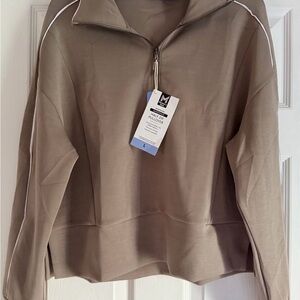 Women's Taupe Sandwash Quarter Zip Pullover